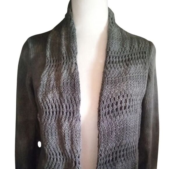Anthropologie Angel of The North Gray Tye Dye Open Front Crochet Cardigan Medium - Picture 3 of 8